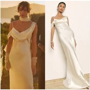 NWD Reformation Ronda Silk Wedding Gown Maxi Dress Sz 12 Ivory #4A453